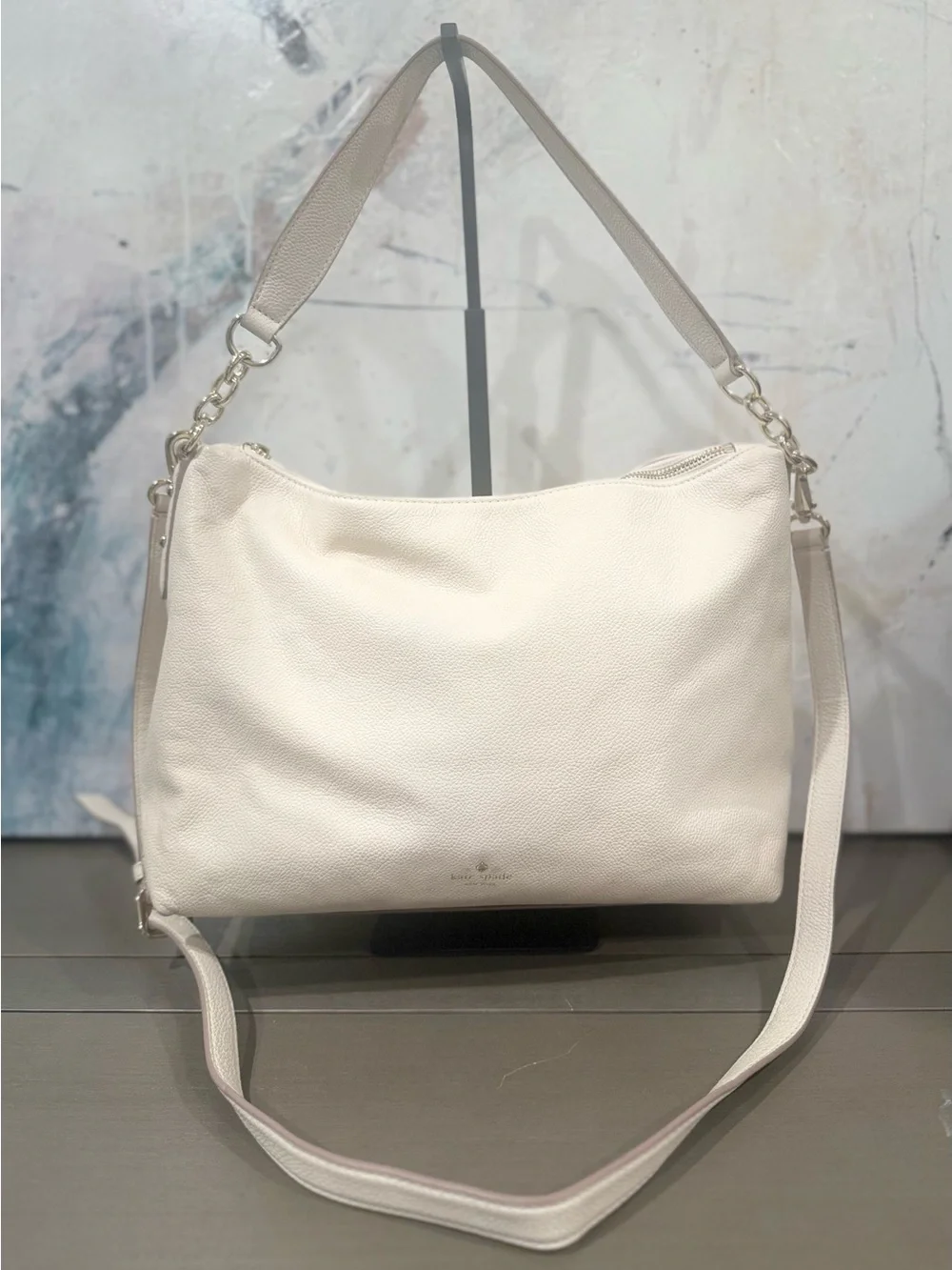 Kate spade New York Saffiano Leather Crossbody Shoulder Hobo Bag Cream Color